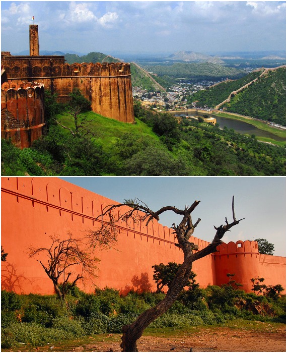 Крепостная стена построена из красного известняка по особой технологии (Jaigarh Fort, Индия). 