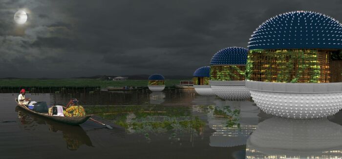 Во время наводнения и в сезон дождей «умный» дом надувается (концепт Puffer Village). | Фото: mymodernmet.com.