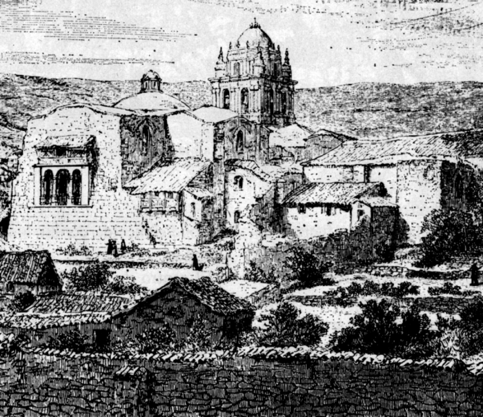 Первое здание монастыря было построено в начале XVII века (Монастырь Санто-Доминго в 1877 г., рисунок Э. Дж. Сквайера. | Фото: hmn.wiki.