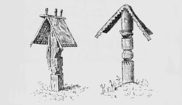 Языческие надгробия создавались по образу и подобию деревянных идолов, только его вершину прикрывала крыша. | Фото: factroom.ru.