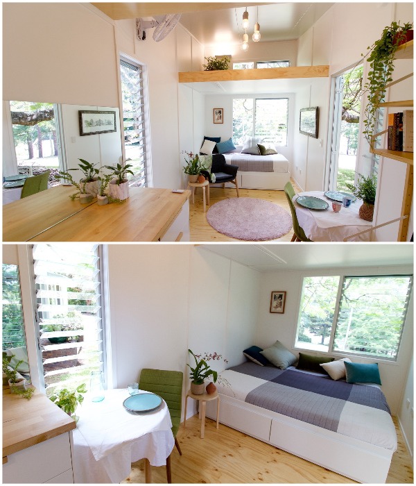 Гостиная легко превращается в спальню.