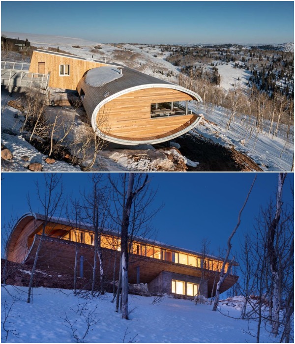 Эллипсообразная форма лыжного дома.