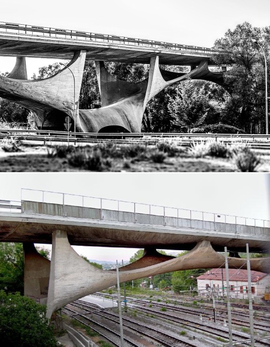 Мост пересекает не только реку, но и автомагистраль, и крупный железнодорожный узел (Musmeci Bridge, Потенца).