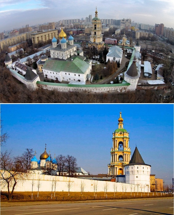 Обстановка в княжестве/царстве обязывала строить мощные укрепительные сооружения вокруг монастырских ансамблей (Новоспасский мужской монастырь, Москва). 