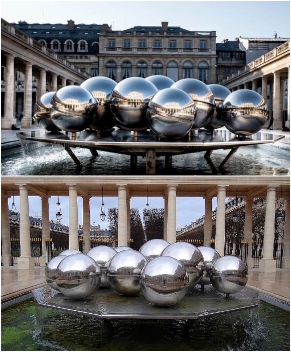 Эффектные фонтаны от бельгийского художника Поля Бюри создают динамичный фон историческому объекту Palais Royal (хотя, и они привередливым парижанам не понравились).
