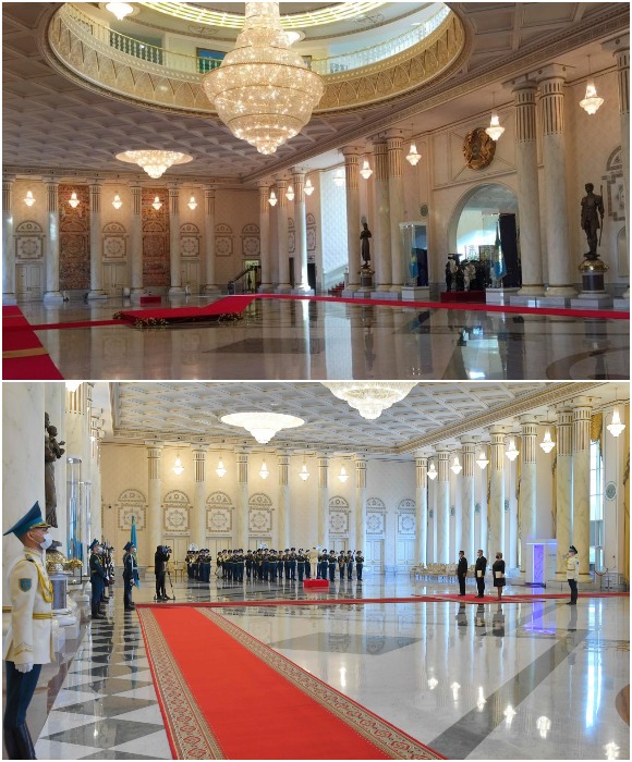 Холл для торжественных встреч расположен на первом этаже резиденции («Акорда», Нур-Султан).