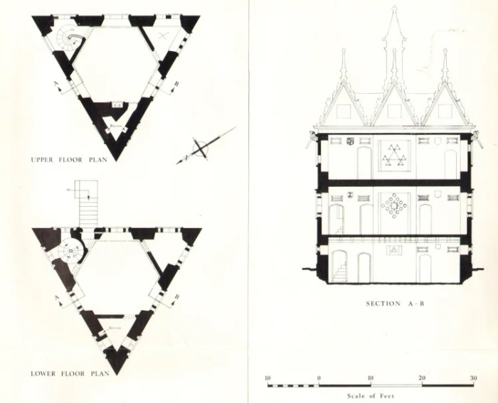 В конфигурации здания, планировке и декоративной отделке можно заметить особый символизм, замыкающийся на цифре 3 (Rushton Triangular Lodge, Великобритания). | Фото: britainexpress.com.