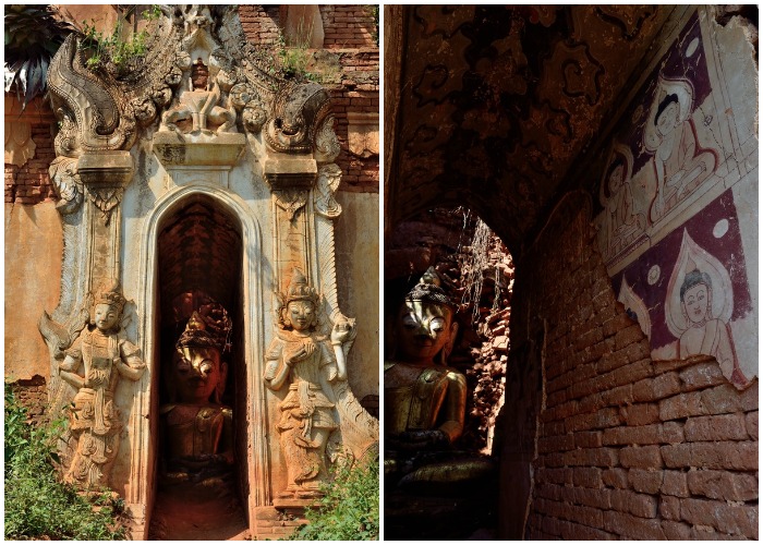 В старейшей пагоде, датированной XII веком сохранилось святилище с «золотым» Буддой (деревня Индейн, Мьянма).