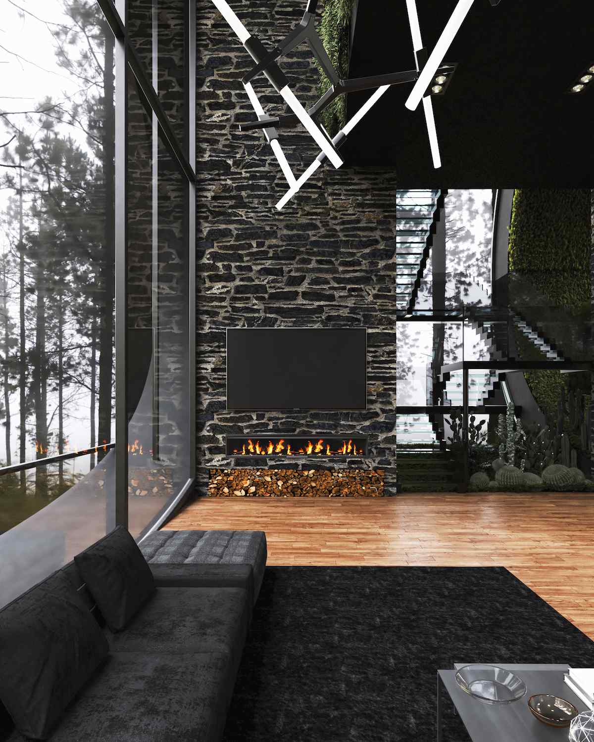 Гостиную украшает огромных размеров ТВ-панель и газовый камин («Дом сестер-близнецов»). Гостиную украшает огромных размеров ТВ-панель и газовый камин («Дом сестер-близнецов»).