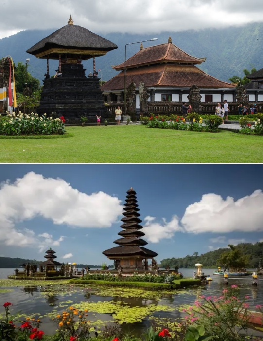 Храмовый комплекс Пура Улун Дану Братан состоит из четырех культовых объектов, посвященных индуистским богам Брахме, Вишну и Шиве (Pura Ulun Danu Beratan, о-в Бали).