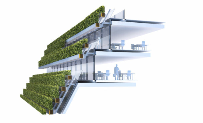 Схематическое изображение террас, граничащих с внутренним пространством самого здания Ko-Bogen II. | Фото: ubm-development.com.