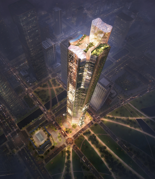 После завершения проекта, высотка вместе со 100-метровой башней-спутником, станут яркой достопримечательностью нового района (концепт Nanjing Nexus). | Фото: skyscrapercity.com.