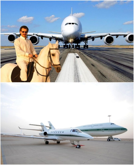 Всего у принца Аль-Валид бин Талала 3 самолета, при этом он не отказывает себе в удовольствии содержать конюшни, гаражи с роскошными автомобилями и суперяхты.