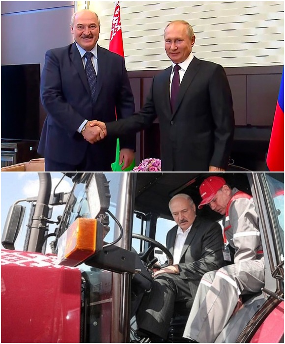 А вот Александр Лукашенко подарил лучший трактор, выпускаемый в его стране.