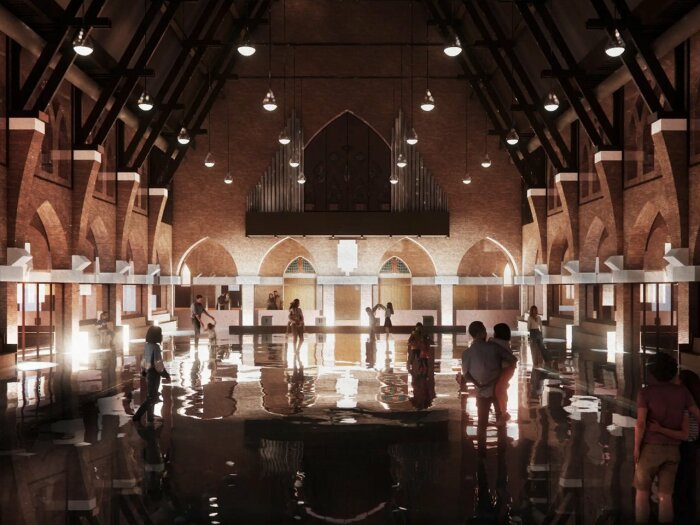 Пол, покрытый тонким слоем воды, создает потрясающий эффект (цифровая визуализация Holy Water).