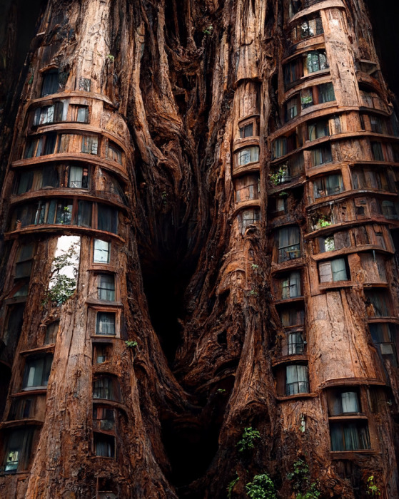 Квартиры, интегрированные в ствол самого высокого дерева в мире, разновидность секвойи – гепирион (концерт Symbiotic Architecture). | Фото: mymodernmet.com. 