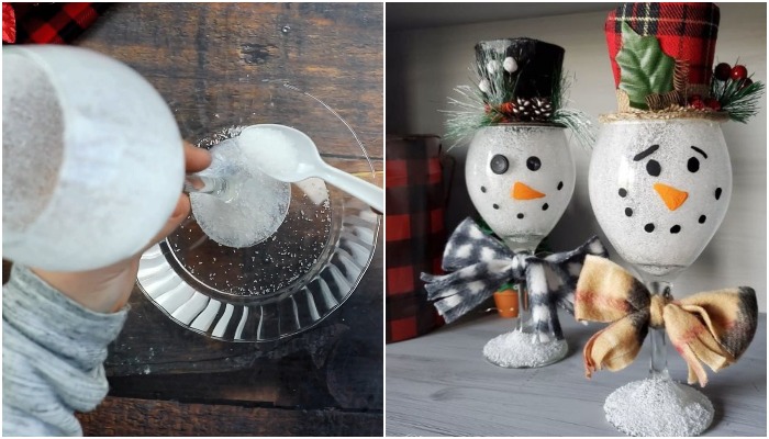  Сделайте очаровательных снеговиков из винных бокалов, они станут прекрасным украшением к новогодним праздникам.