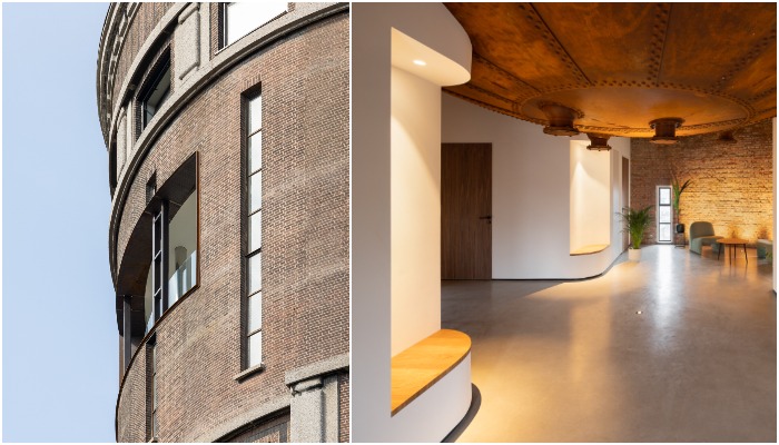 При создании нового пространства оставили много аутентичных элементов, которые напоминают об индустриальном прошлом архитектурного сооружения (Amsterdamsestraatweg Water Tower, Утрехт).