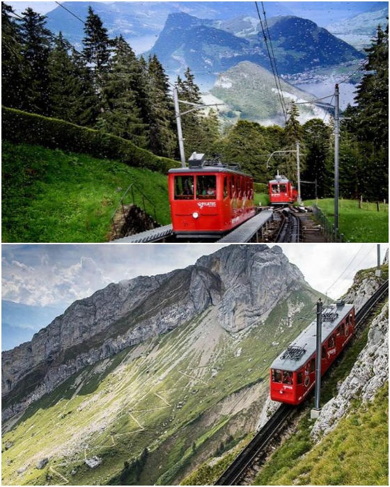 Поездка по зубчатой железной дороге – самое популярное развлечение туристов (Pilatus, Швейцария).