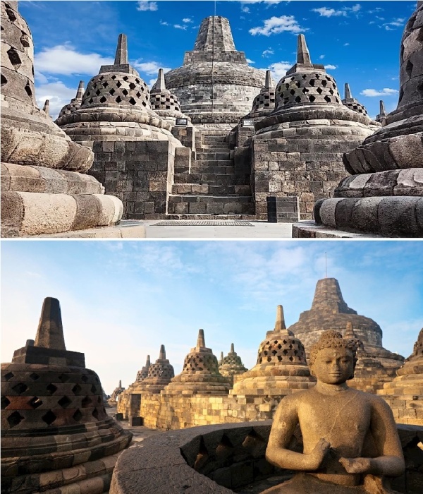 Бодхисаттвы, прошедшие путь от камадхаты до арупадхаты, смогут приблизиться к нирване (Borobudur Temple Complex, Индонезия).