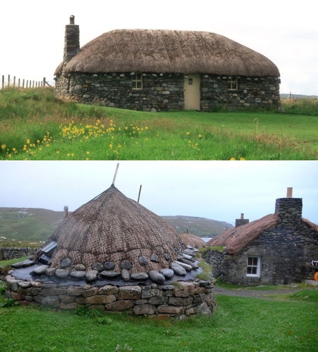 Каменные дома и хранилища возводили методом сухой кладки (Gearrannan Blackhouse Village, Шотландия).