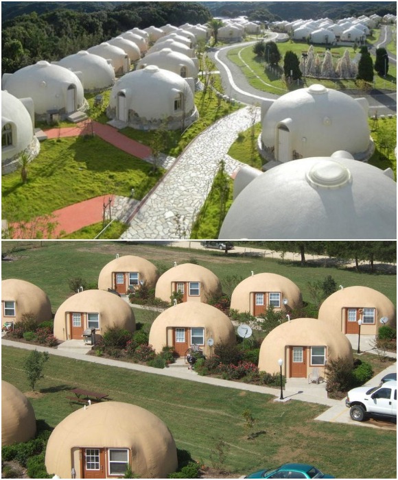 Благодаря доступности японской технологии по всему миру стали появляться целые деревни из купольных пенопластовых домов.