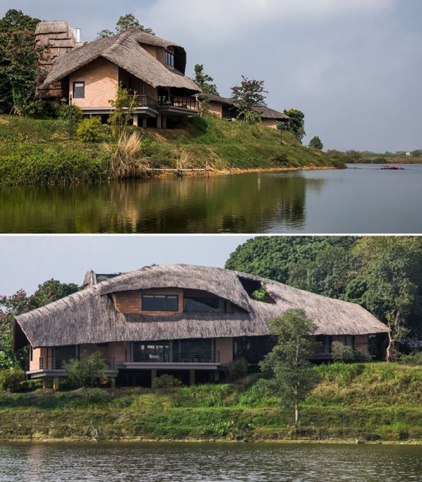 Гостевые хижины установлены у берегов водоема, чтобы обеспечить посетителей прохладой и завораживающими видами (Mr. Hung’s house, Вьетнам).
