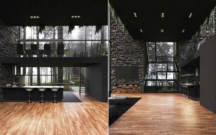 Кухня-столовая в общей жилой зоне резиденции Twin Sisters house. Кухня-столовая в общей жилой зоне резиденции Twin Sisters house.