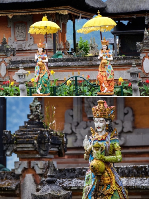 В храмовом комплексе установлено множество статуй богини Дану, в честь которой он был построен (Pura Ulun Danu Beratan, о-в Бали). 