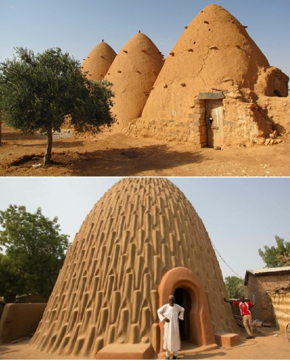 В Африке и на Ближнем Востоке можно увидеть глиняные купольные дома, возводимые вместе с крышей. 