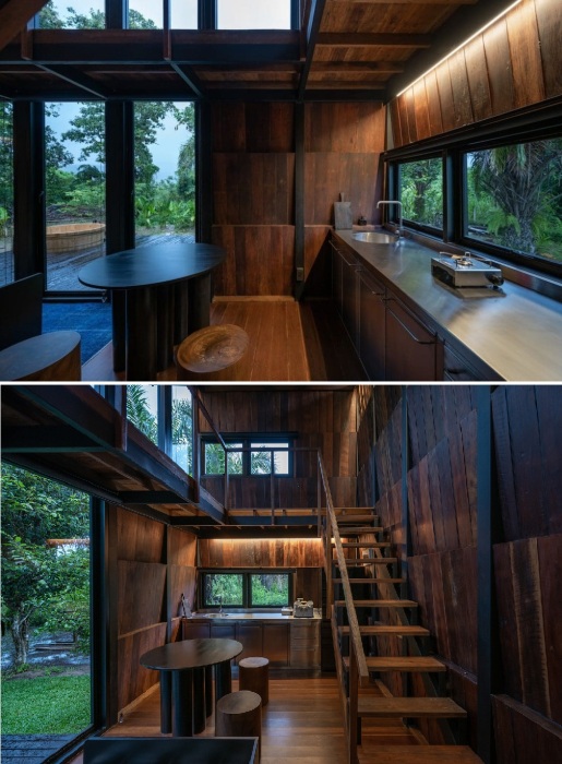 Зона кухни-столовой в лесной хижине Wood and Mountain Cabin (Таиланд).