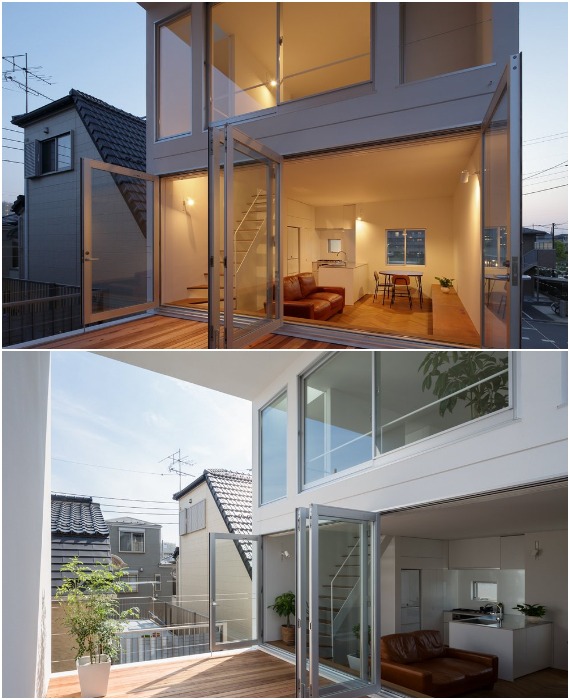 Масштабное остекление обеспечивает жилые зоны обилием солнечного света (Токио, Япония).
