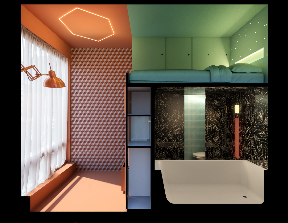 Вид на микроквартиру в разрезе (This Cabanon). Вид на микроквартиру в разрезе (This Cabanon).