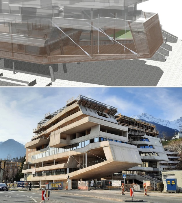 Нетрадиционная планировка здания требовала от специалистов Columbosnext и Planet Bauprojekt нестандартных решений (CALLAS, Инсбрук).