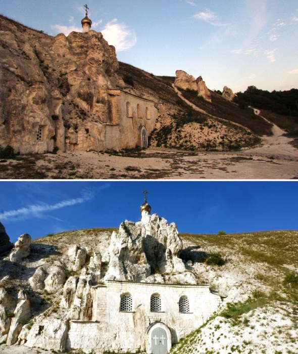 Пещерная церковь Святого Иоанна Предтечи была вырублена в меловой скале в XVII веке (Дивногорье, Воронежская область).