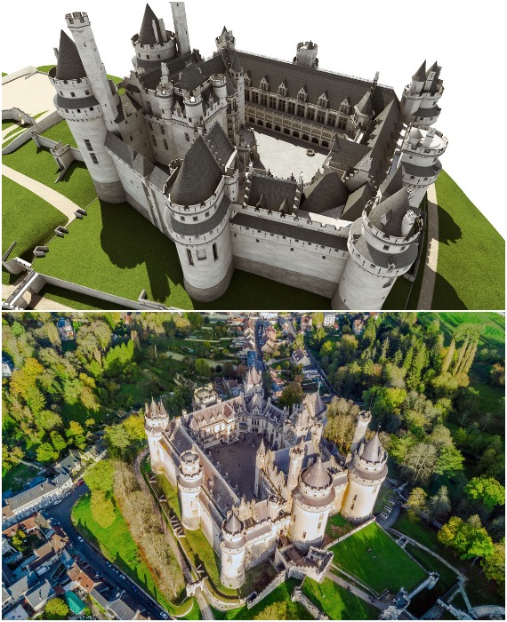 Замок сохранил первоначальную планировку, он образует неправильный прямоугольник (The Château de Pierrefonds, Франция).
