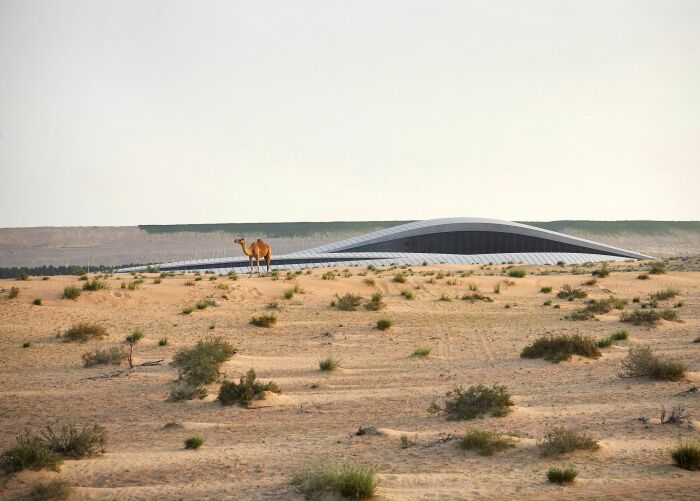 Суровая красота пустыни перекликается с внешним видом архитектурного объекта (штаб-квартира BEEAH Group, ОАЭ). | Фото: newatlas.com.