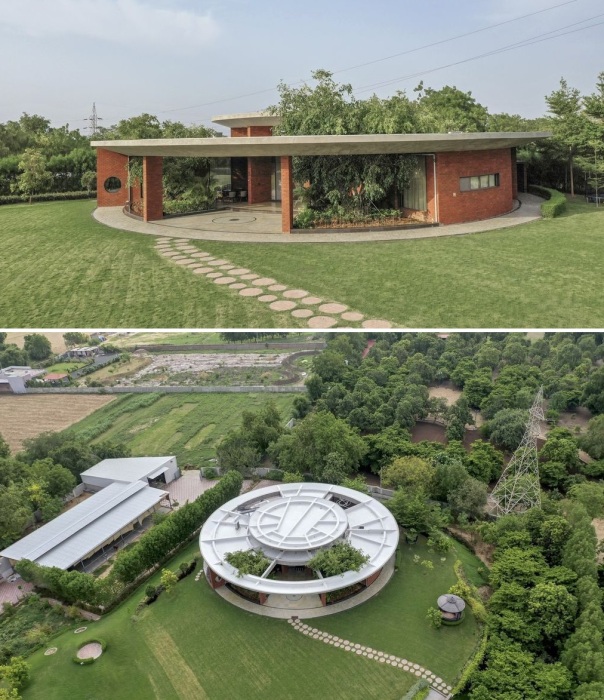 Круглая форма здания – прекрасное решение для загородного дома в природной зоне (The Ring House, Индия).