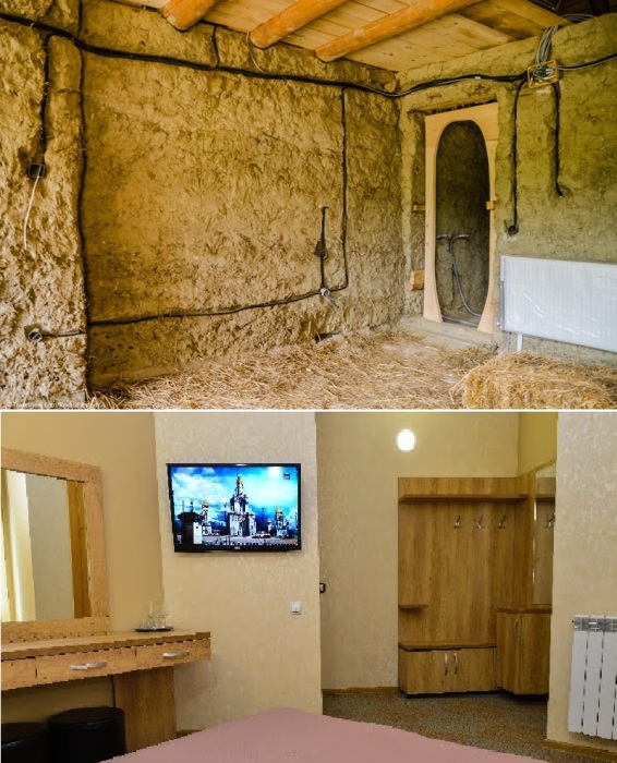 Внутренняя отделка также предусматривает использование природных материалов (Castelul de Lut Valea Zenelor, Румыния).