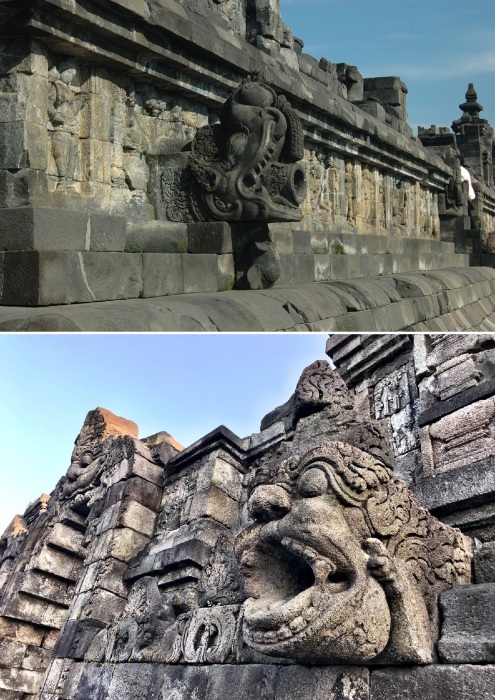 Множество фрагментов барельефов и скульптур было вывезено из храма, которые были восстановлены в период реконструкции (Borobudur Temple Complex, о. Ява).