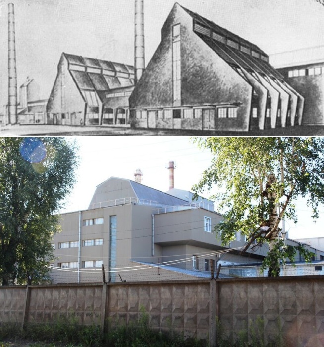 Проект стекольного завода в Чагоде, разработанный Ноем Троцким, и как он выглядит сейчас.