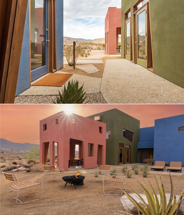 Прилегающая территория облагорожена так, чтобы в полной мере можно было наслаждаться отдыхом в окружении пустынного пейзажа (The Monument House, США).