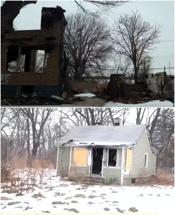 Эти дома не участвуют в акции, но они будут соседствовать (Детройт, США).