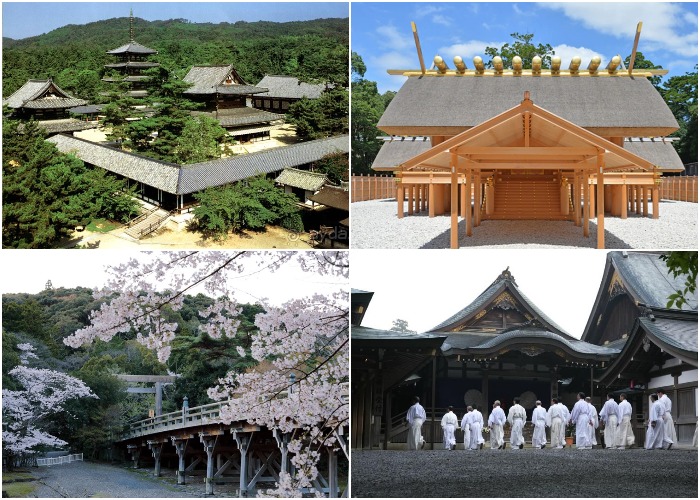 14 святынь храмового комплекса Исэ Дзингу, начиная с VII века строят заново каждые 20 лет (Япония).