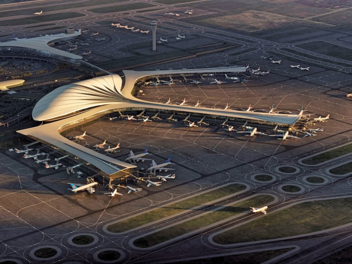 Трехконтурная структура терминала позволяет увеличить количество зон выхода на посадку до 54 точек (концепт Changchun's Longjia International Airport). | Фото: edition.cnn.com.