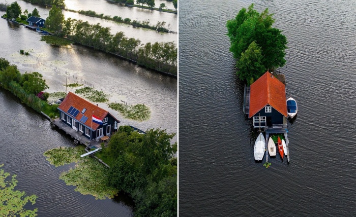 Что может быть лучше, чем загородный дом вдали от соседей, среди живописной природы и воды? (Vinkeveense Plassen, Нидерланды).