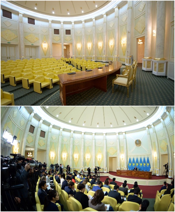 Зал для пресс-конференций расположен на первом этаже («Акорда», Нур-Султан).