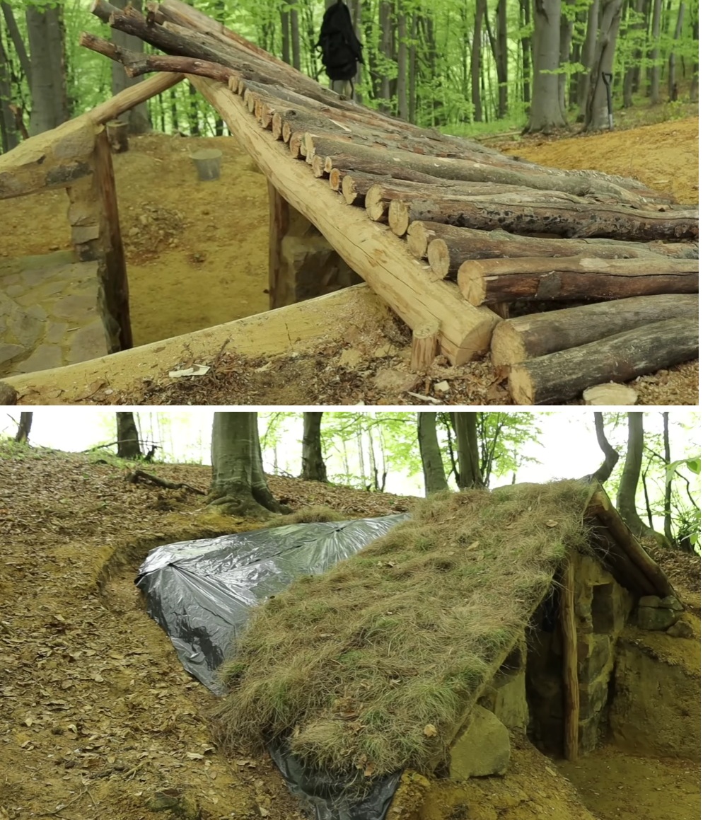 Крышу накрыл бревнами, пленкой и дёрном. Крышу накрыл бревнами, пленкой и дёрном.