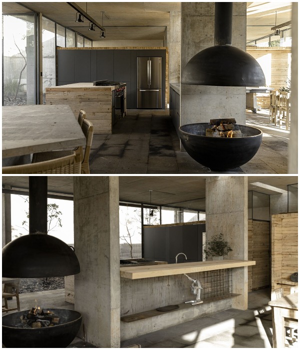 Интерьер кухни в подземном загородном особняке (The Avocado House's, Мексика).