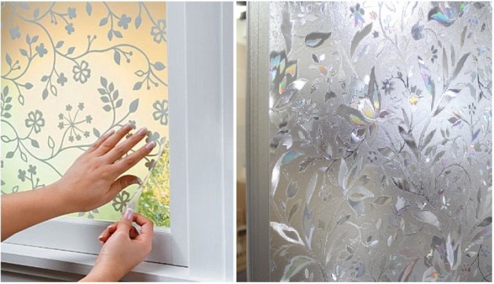 С помощью витражной пленки можно преобразить любую стеклянную поверхность. | Фото: livemaster.ru.